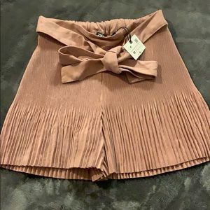 NEW Zara Pleated Velvety/Faux Suede Shorts